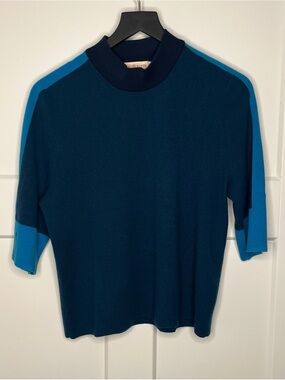 Tory Burch Cashmere Blend Mock Neck Short-Sleeve Sweater Size XL